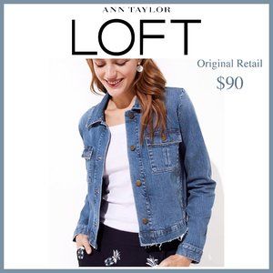 Ann Taylor Loft Frayed Distressed Denim Jacket EUC